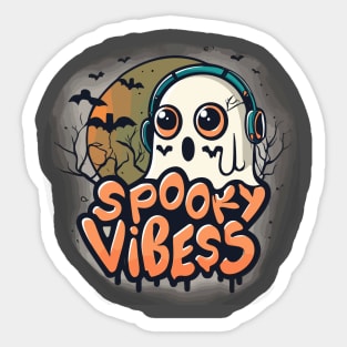 Cute Ghost Jamming to Spooky Tunes Halloween Music Sticker